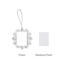 A small, silver snowflake-shaped photo frame with a plain aluminium panel for inserting a photo.