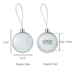 A round silver photo frame pendant with a clear front and a loop for hanging, featuring a placeholder for a logo.