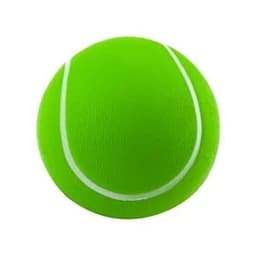 A green tennis stress ball with white seam details, featuring a textured surface.