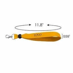 A yellow silkscreen lobster clasp wristband featuring a logo, measuring 11.8 inches in length and 0.59 inches in width.