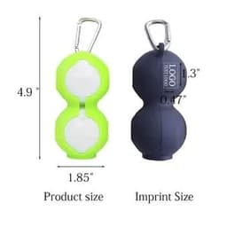 A silicone golf ball holder in bright green and dark colour, featuring a carabiner for attachment.