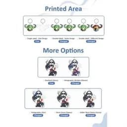 Custom acrylic keychains in various designs and colours, featuring printed areas and options for additional customisation.