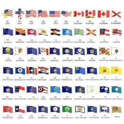 A collection of various state and national flags, featuring multiple colours and designs. Some flags have logos.