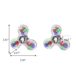 A clear LED light fidget spinner with colourful lights, featuring three arms and a central hub.