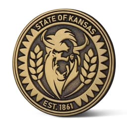 A die struck antique pin featuring a bull design, predominantly gold with intricate engraved details.