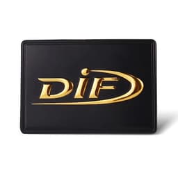 A black TPU flex patch featuring a gold logo design, suitable for exhibitions and events.