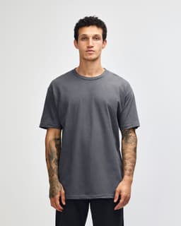 A unisex heavyweight cotton t-shirt in grey, featuring a classic crew neck design and a plain front.
