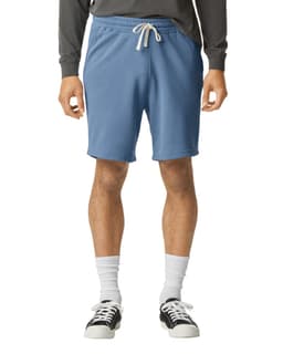 Lightweight sweatshorts in light blue, featuring an elastic waistband with a drawstring and a logo.