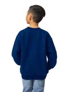 A youth sweatshirt in navy blue, featuring a relaxed fit and a logo on the back.