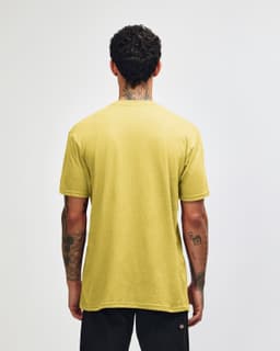 A unisex short sleeve T-shirt in yellow, featuring a plain back and no visible branding.