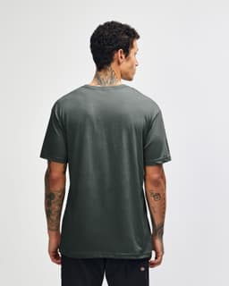 A dark grey unisex V-neck T-shirt featuring a plain back design and short sleeves.