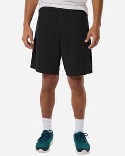 Men's performance shorts in black, featuring a comfortable fit and an elastic waistband. Includes branding on the shorts.