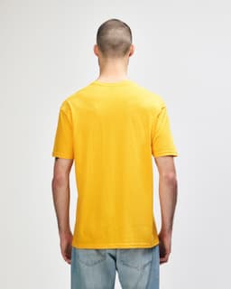A plain orange Gildan Softstyle adult T-shirt displayed on a model from the back. The shirt features a logo.