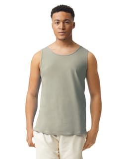 A light grey adult tank top featuring a simple design and a standard fit. It has a logo on the side.