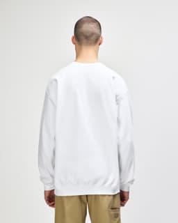 A white Gildan Softstyle adult sweatshirt viewed from the back, featuring a simple design and a logo.