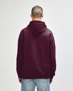 A maroon Gildan Softstyle adult hooded sweatshirt, featuring a back view with a hood and long sleeves.