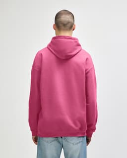 A pink adult hooded sweatshirt with a back view, featuring a hood and long sleeves. The fabric appears soft and casual.