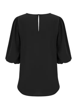 A black puff sleeve top featuring a back keyhole detail and soft fabric, categorized under T-shirts.