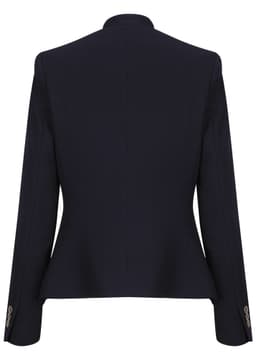 A navy Bronte women's crop jacket with a structured design and button detailing on the sleeves.
