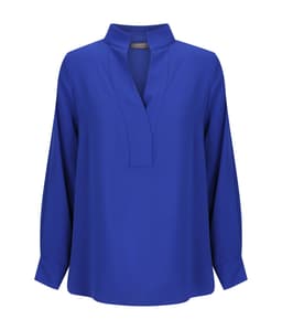 Asha Long Sleeve Top in a vibrant blue, featuring a v-neck and long sleeves, with a simple logo.