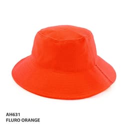 A fluro orange PQ Mesh Bucket Hat with a wide brim, featuring a branding logo.