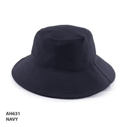 A navy PQ Mesh Bucket Hat with a wide brim and a textured surface, featuring a logo.