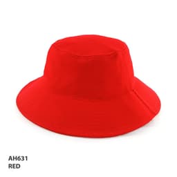 A red PQ Mesh Bucket Hat with a wide brim, featuring a subtle logo on the side.