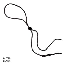 A black rope and toggle product with adjustable loops and a bead toggle mechanism. It includes a branding logo.