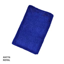 A plush blue wristband measuring 5 inches, featuring a textured surface and a logo.