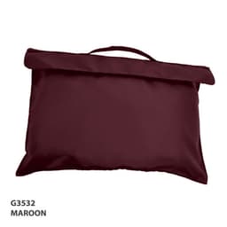 A maroon library bag with a flap and a handle, featuring a simple and functional design.