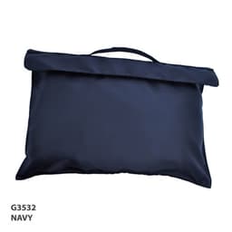 A navy Bryce Library Bag with a flat design and a carrying handle, featuring a simple logo.