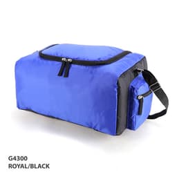 A large cooler bag in royal blue and black with a zippered compartment and adjustable shoulder strap.