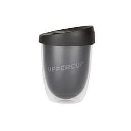 A drink bottle featuring a double wall design, in black and clear, with a branded lid.