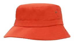 A bright red infants' bucket hat with a wide brim and ventilation eyelets, featuring a logo.