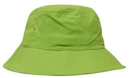A bright green brushed sports twill bucket hat with a rounded crown and wide brim, featuring a small logo.