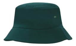 A dark green Brushed Sports Twill Bucket Hat with a small branding logo. Features a wide brim and a structured design.