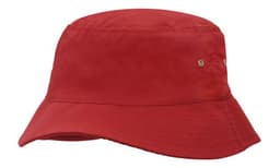 A red Brushed Sports Twill Bucket Hat with a subtle logo and a wide brim.
