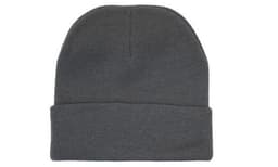 Acrylic beanie in dark grey with a folded cuff. Features a small logo.