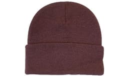 Acrylic beanie in a rich brown colour with a folded cuff, featuring a small logo.