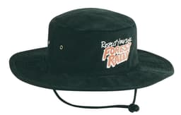 A black brushed heavy cotton hat with a wide brim and a logo on the front.