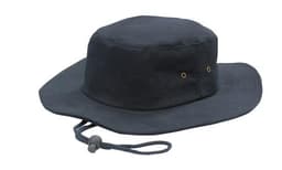 A navy brushed heavy sports twill hat with a wide brim and a toggle adjustment strap. It features metal eyelets for ventilation.