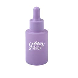 A drink bottle in purple glass with a dropper top and a branding logo. Ideal for various liquid applications.