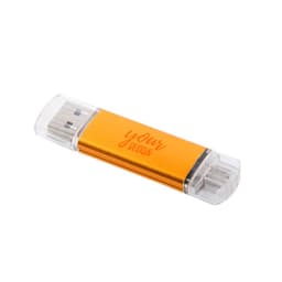 An orange 2GB custom 2-in-1 USB flash drive with a transparent casing and a branding area.