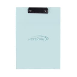 A light blue A4 clipboard with a black clip at the top. It features a logo at the centre.