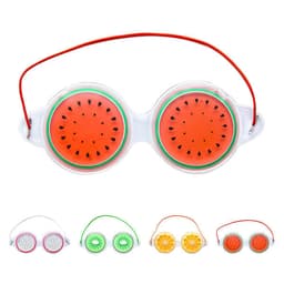 A fruit-themed gel eye mask with watermelon design, featuring red and green colours and a red strap.