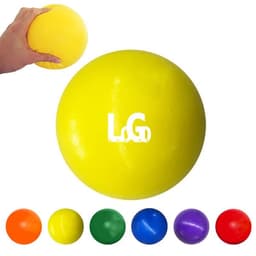 A yellow 6-inch dodgeball held in a hand, alongside various coloured dodgeballs including orange, green, blue, purple, and red.