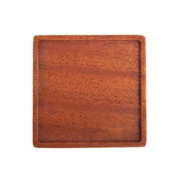 A wooden square coaster with a groove, featuring a rich brown hue and a smooth surface.