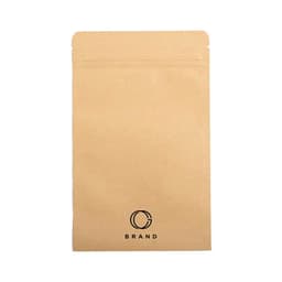 A kraft paper bag in a natural brown colour, featuring a logo at the bottom. Ideal for various miscellaneous items.