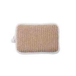 A beige jute bath sponge pad with a textured surface and a white border.
