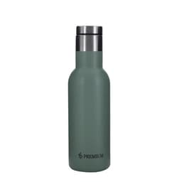 A drink bottle with a double wall, insulated design, featuring a matte green finish and stainless steel lid.